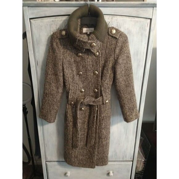 Calvin Klein Wool  Size 4 Belted  Coat Classic Vintage Oatmeal - Picture 1 of 13